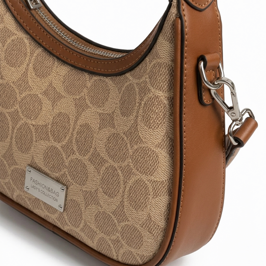 Tan Signature Scroll Hobo Bag (with long belt)