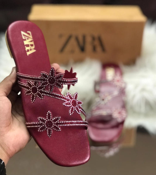 Rhinestone-Studded Flat Sandals