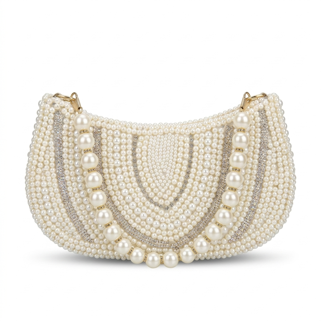 Beaded Moon Bag with Pearl Strap
