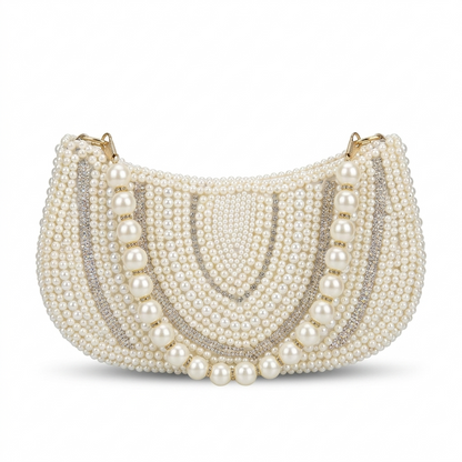 Beaded Moon Bag with Pearl Strap