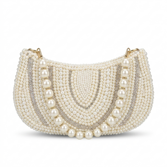 Beaded Moon Bag with Pearl Strap
