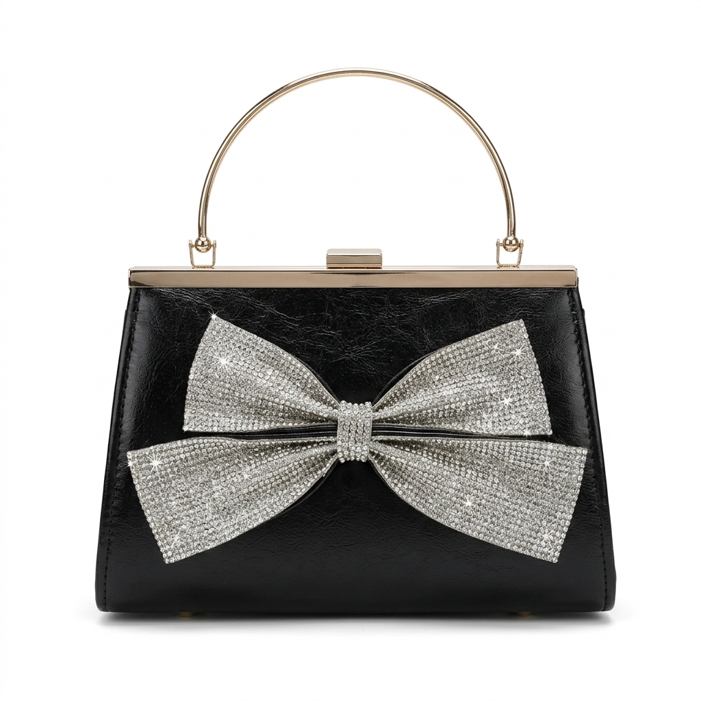 Luxury Gold Bow Crystal Clutch