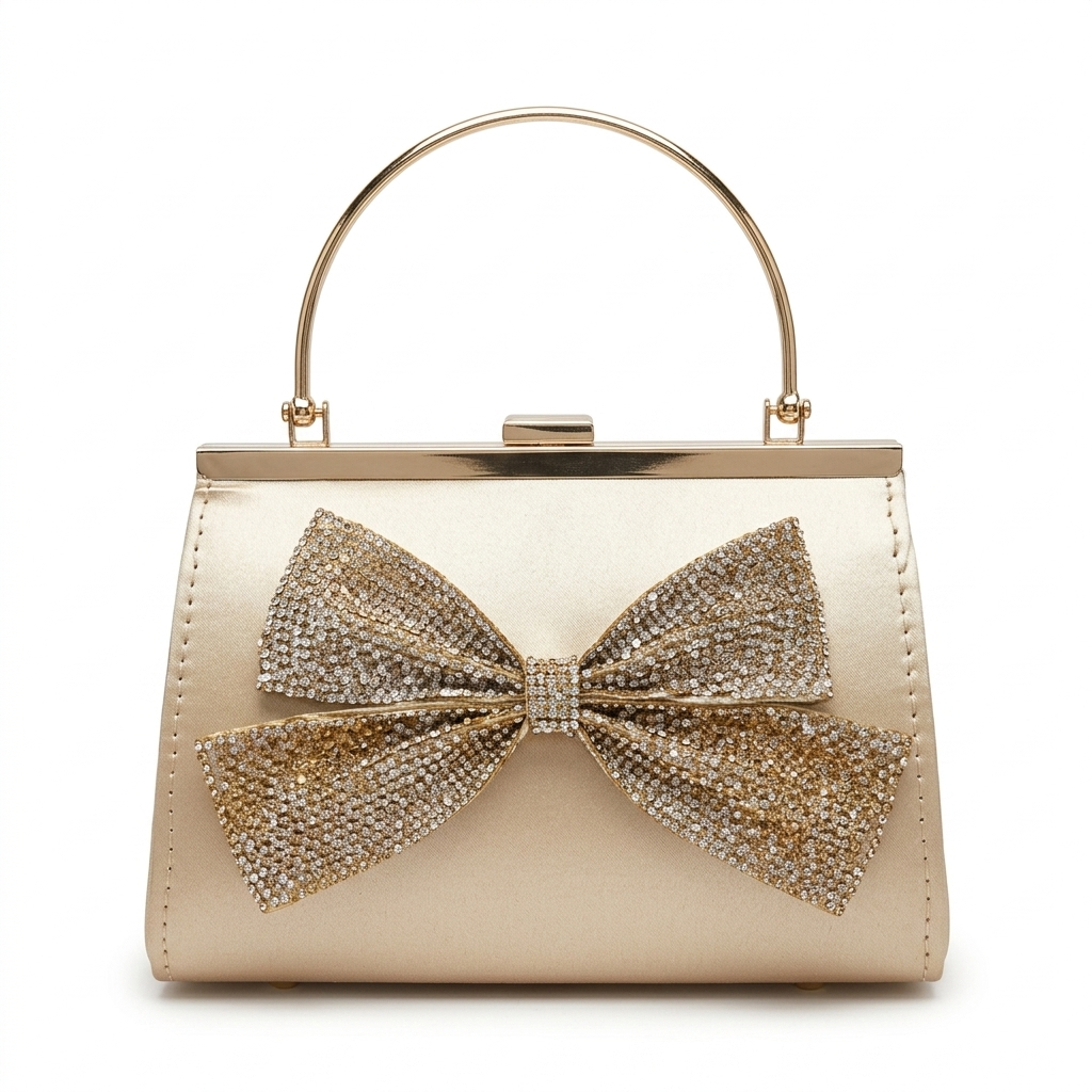 Luxury Gold Bow Crystal Clutch