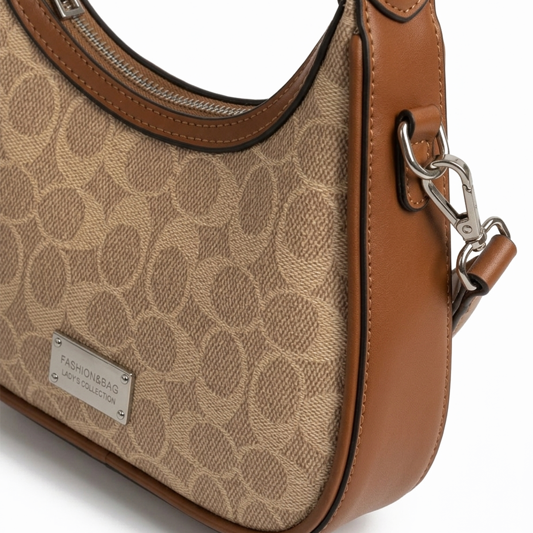 Tan Signature Scroll Hobo Bag (with long belt)