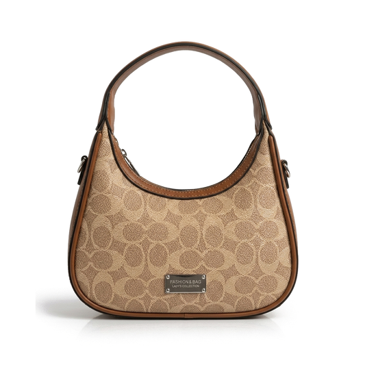 Tan Signature Scroll Hobo Bag (with long belt)