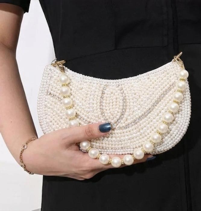 Beaded Moon Bag with Pearl Strap