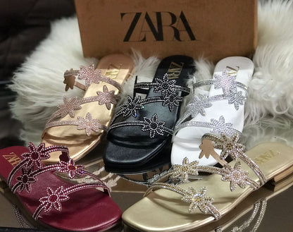 Rhinestone-Studded Flat Sandals