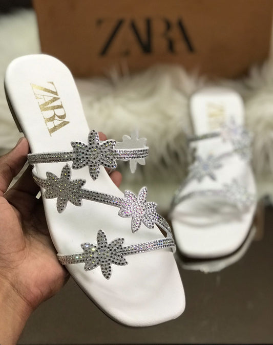 Rhinestone-Studded Flat Sandals