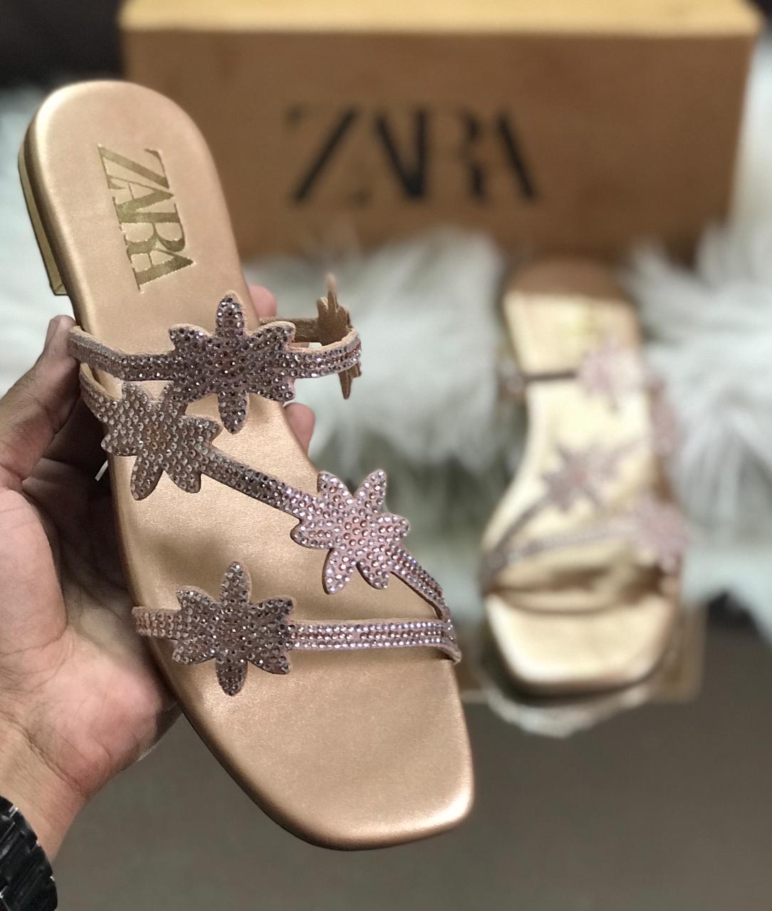 Rhinestone-Studded Flat Sandals