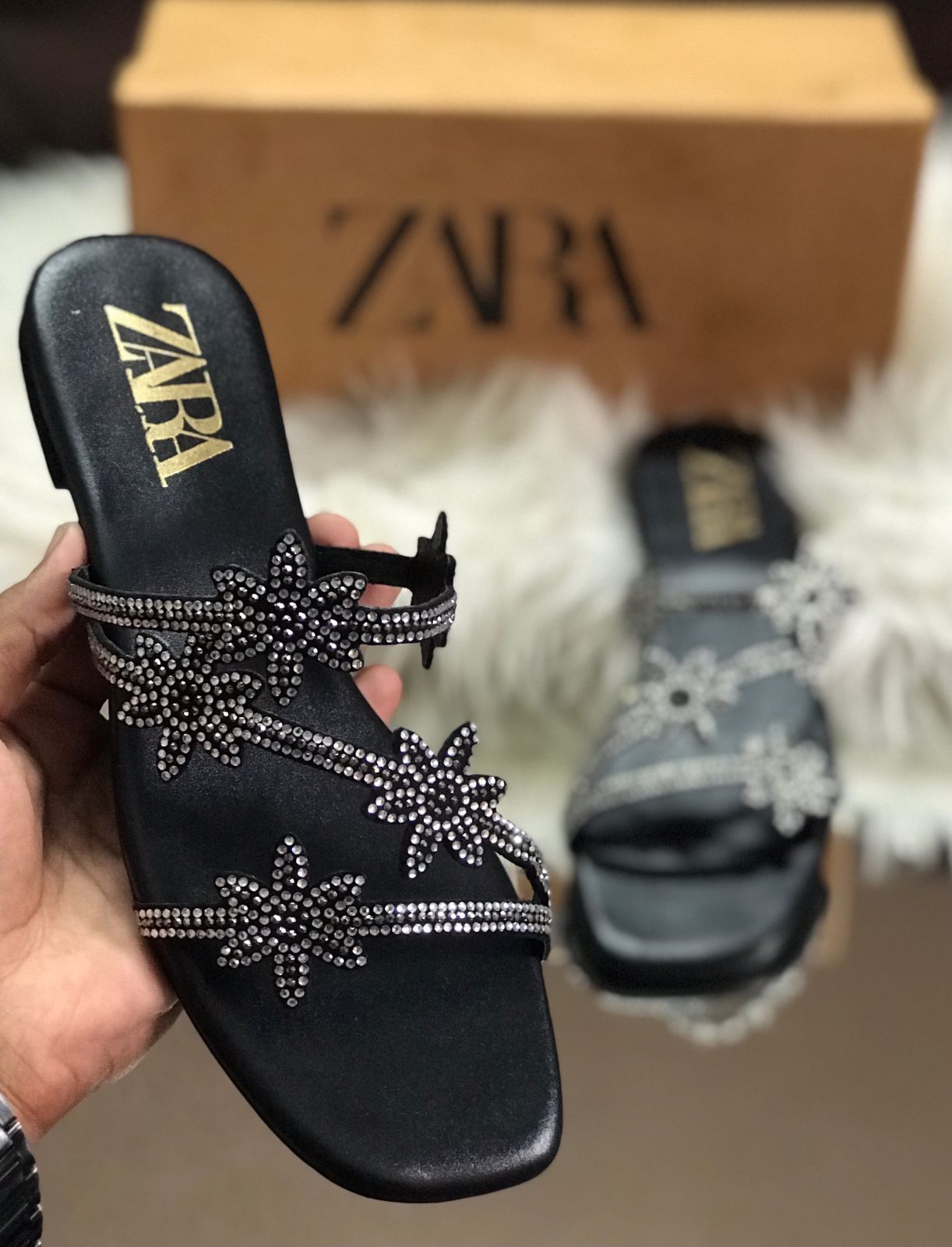 Rhinestone-Studded Flat Sandals
