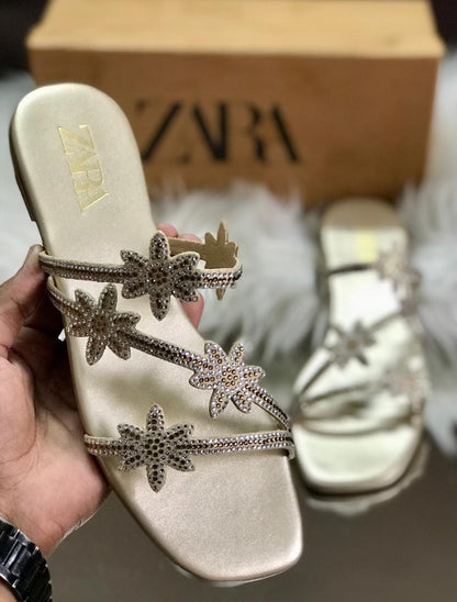 Rhinestone-Studded Flat Sandals