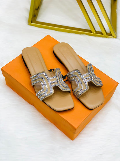 Hermes Diamond Oran Flat Slipper