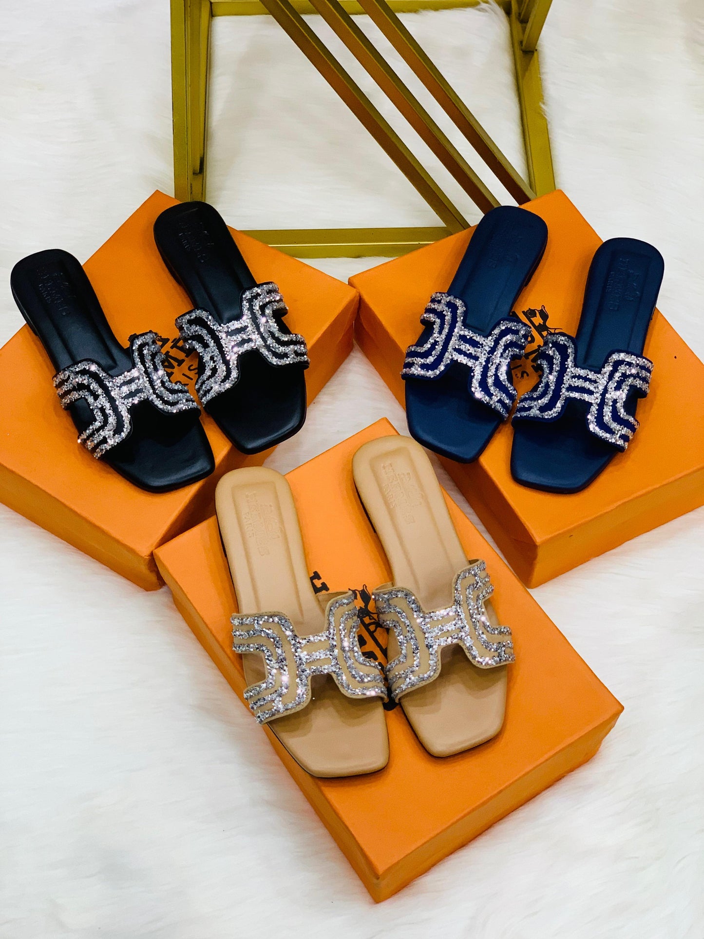 Hermes Diamond Oran Flat Slipper